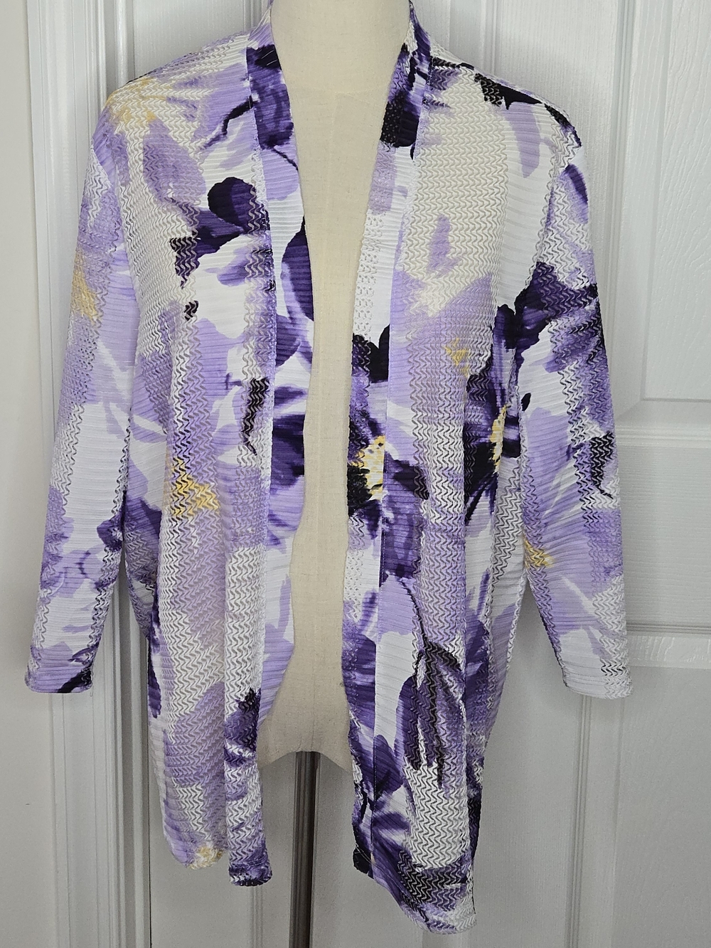 Chico's Easywear Purple White Floral Open Front Jacket Cardigan Plus Size 3